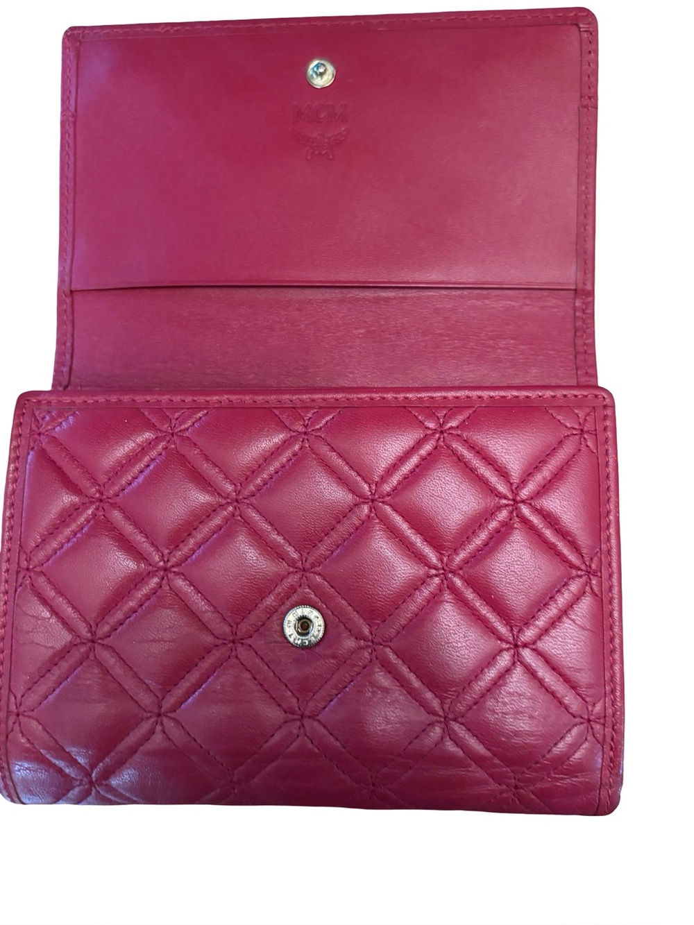 Authentic MCM Quilted Red Leather Wallet with Gold Hardware - Picture 14 of 16